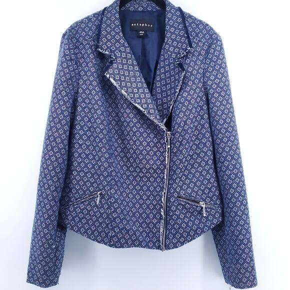 Metaphor Assymetrical Zip Up Raw Hemline 2 Zipper Front Pockets Lining Ripped| L - Picture 1 of 14